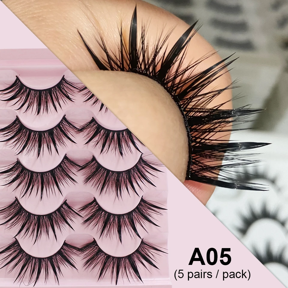 5 Pairs Female Cosplay Fake Eyelashes Korean Makeup New Style Wet Spikes 3d Eyelash Bulk Wholesale Manga Lashes