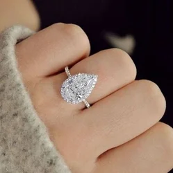 CAOSHI Fashionable Female Engagement Rings with Shiny Drop-water Shape Crystal Temperament Accessories for Wedding Ceremony