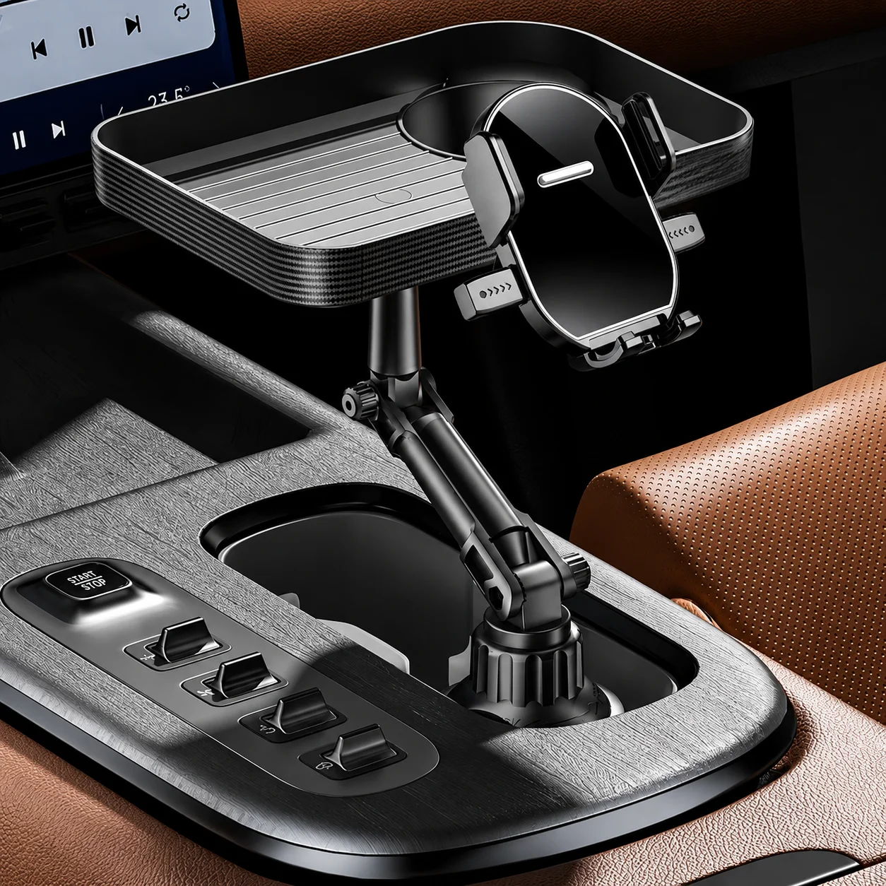 Car Cup Holder Expander Mount/All-In-One Cup Holder And Tray And Phone Mount with Adjustable Bracket
