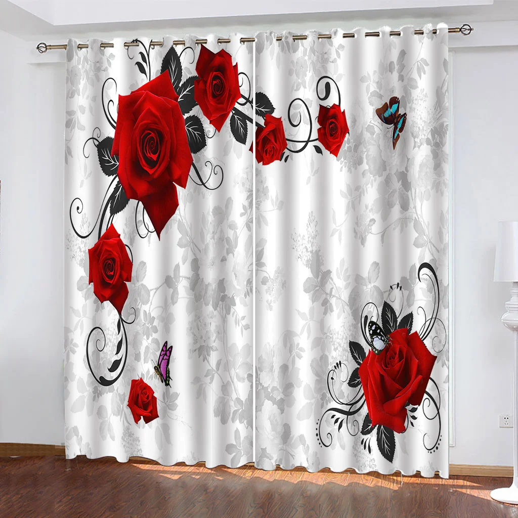 Living Room Decoration 3D Animal Plant Dancing Butterfly Flower Bedroom Curtains Set, Shade Curtain, 2 Pieces Free Shiping