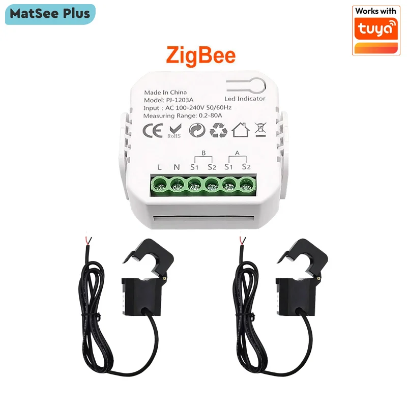 Tuya Smart Life ZigBee medidor de energía bidireccional 1, 2 canales con abrazadera de transformador de corriente aplicación Monitor potencia 80A