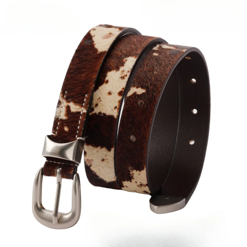 cross-border-cowhide-leather-horsehair-women's-belt-retro-artistic-casual-versatile-trendy-high-end-men's-belt