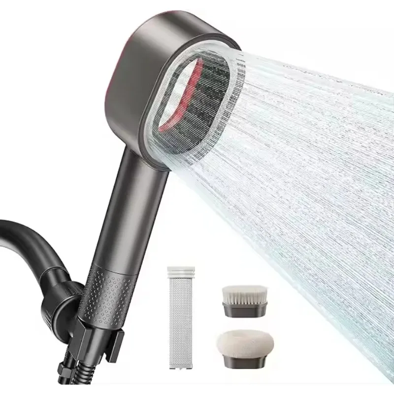 Handheld Shower Head with Carbon Filter Cartridge Magnetic Brush Head Remove Chlorine Improve Skin Health