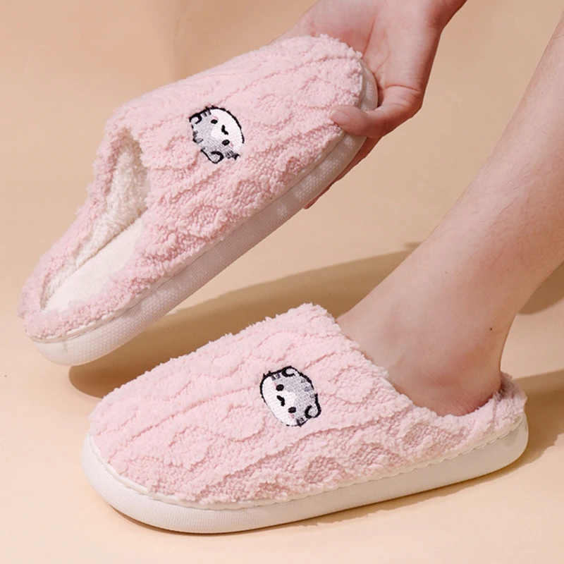 

2025 зимние хлопковые тапочки с героями мультфильмов, женские повседневные туфли без шнуровки на плюшевой подкладке, женские удобные домашние домашние тапочки для пар, 45