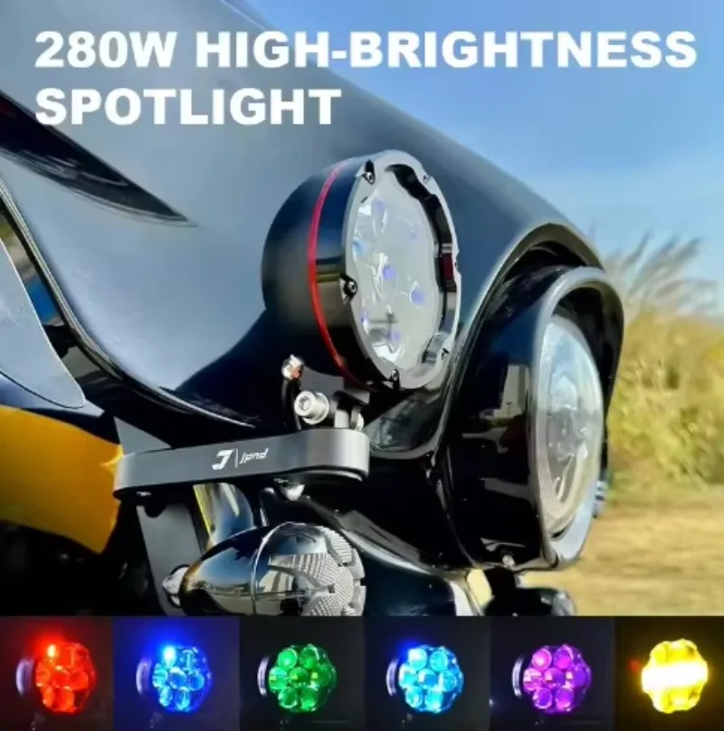 For Street Glide Electra Glide Motorcycle Lighting Systems High-Brightness 280W LED Spotlight Kit 6-Color Smart Strobe Light