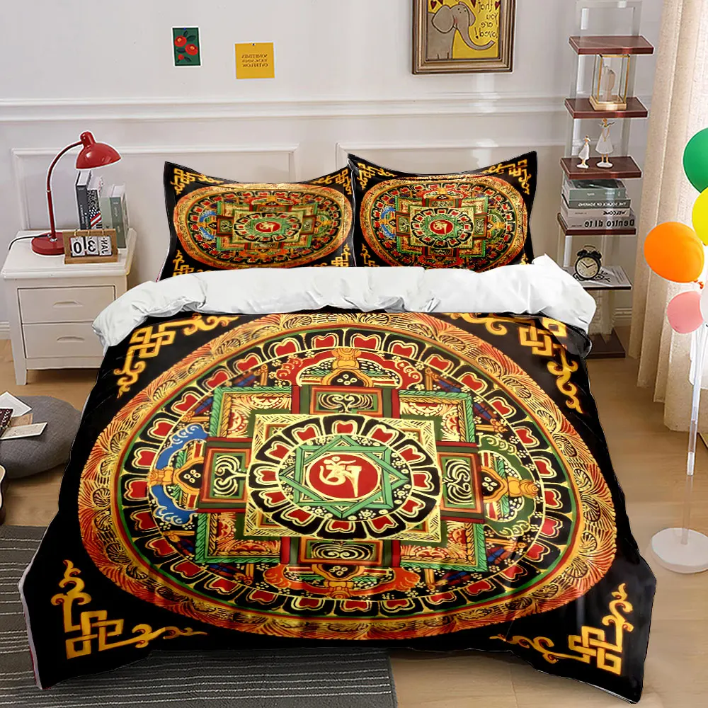 Mandala Art Set for Meditation Decor Bedding Set with 1 Duvet Cover 2 Pillowcases Single Double King Queen, Gift