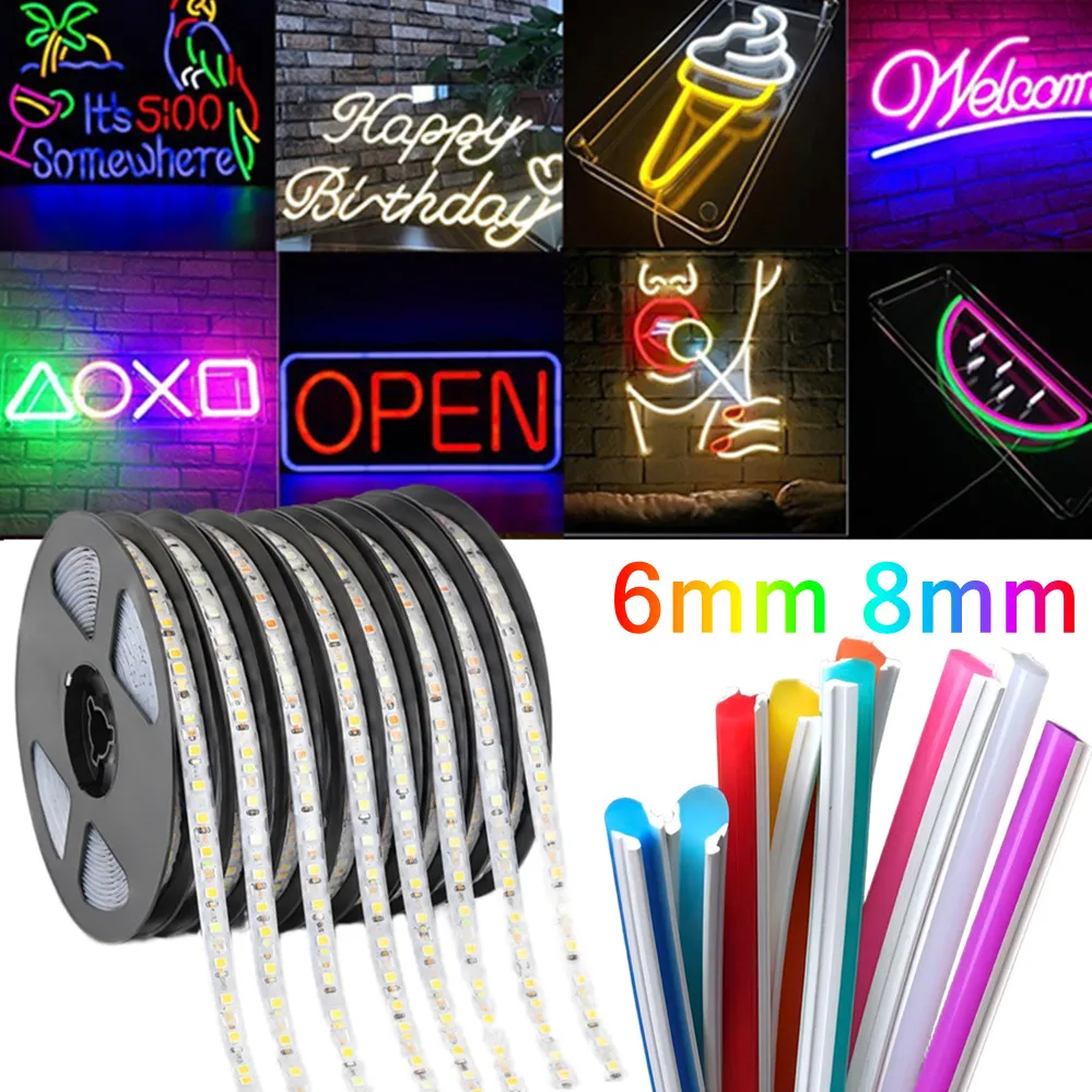 6/8mm 1-20M/Rolls DIY Separate Silicone Neon Strip 120Leds S-Bendable Newly Flexible Led Tape For LED Neon Sign Waterproof IP67