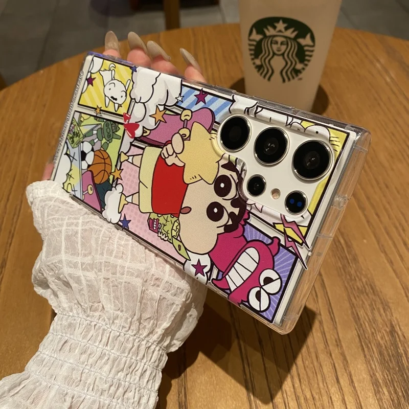 

Cute comic cartoon Crayon Shin-chan Dinosaur Holder Phone Case For Samsung S21S22 S22 S23 S24 S30 S25 Ultra Plus Note10 20 Cover