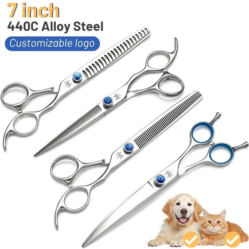 

JP440C Pet Dog Grooming Scissors Kit 7in Professional Curved Thinning Chunker Cutting Shears Groomer tijeras peluquería canina