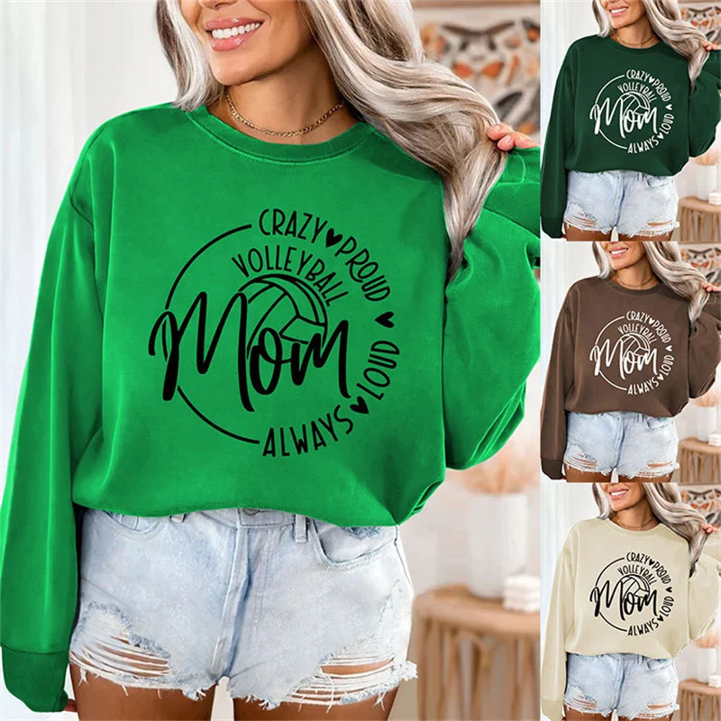 

New fall/winter fashion cotton crazy proud volleyball mom always lodu Baseball vintage crew neck pullover hoodie print