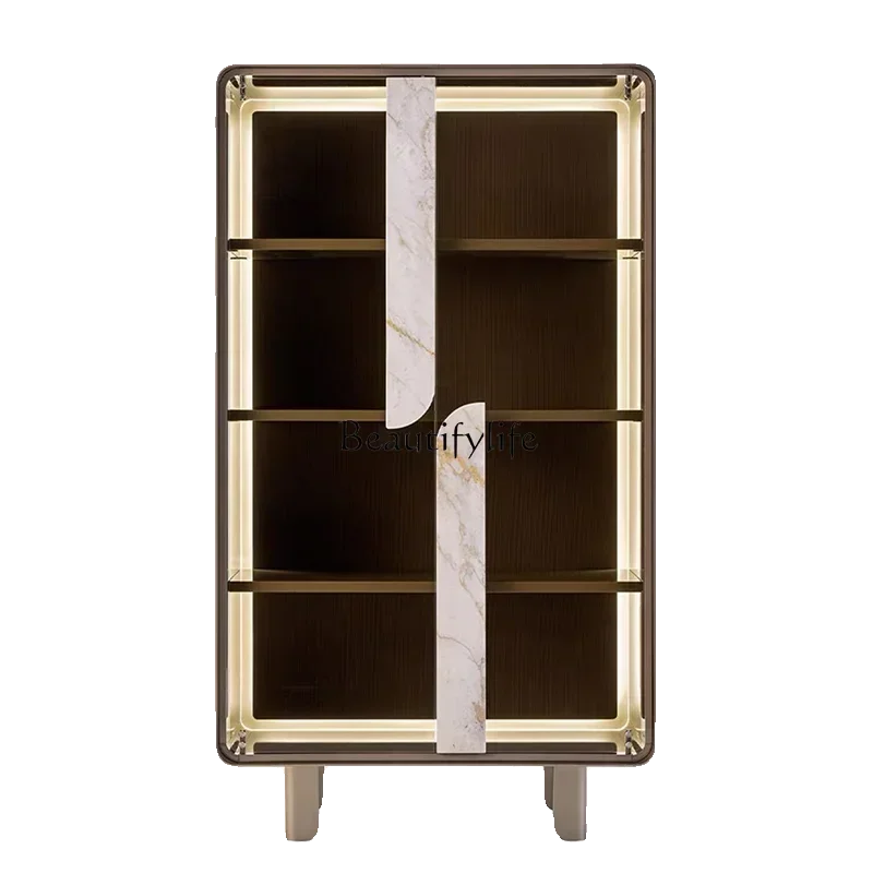 

Italian minimalist glass door wine cabinet paint display solid wood storage side cabinet against the wall