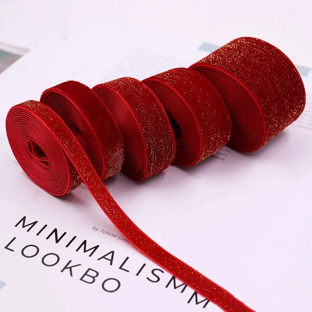 

5 Yards Christmas Ribbon Red Brilliant New Year Velvet Ribbons Garland, Gifts, Wrapping, Wreaths, Bows