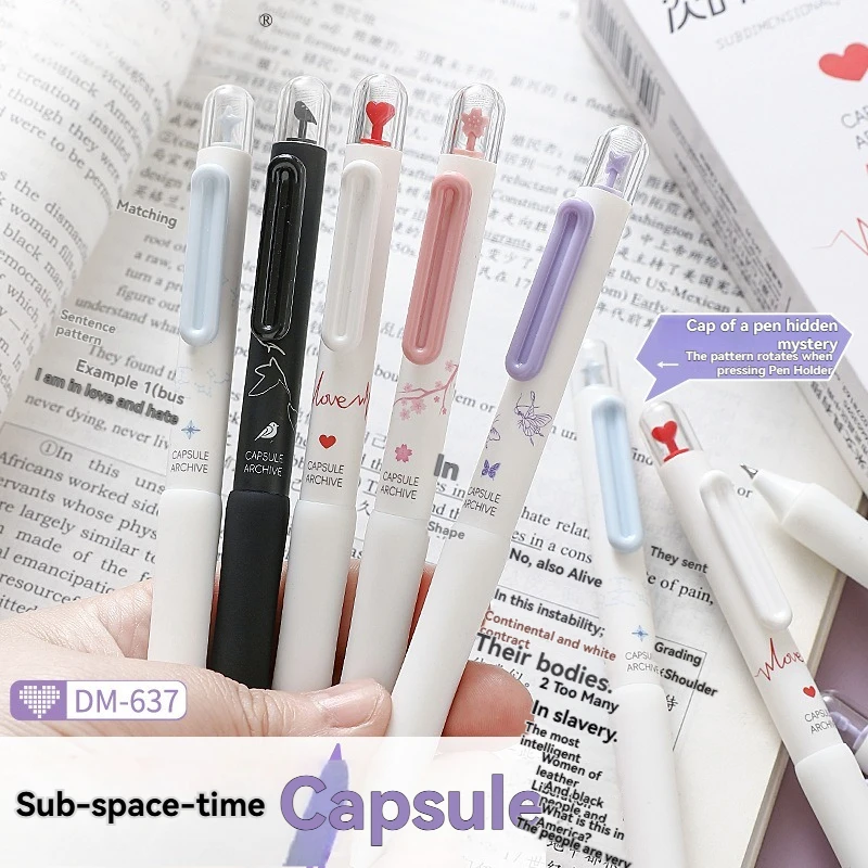 12PC gel pen Neutral Pen Time Capsule Rotating Decompression Click-Type Neutral Pen Dual-Ball CS0.5 Quick-Drying Practice Pen