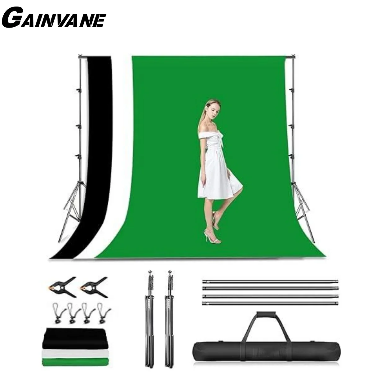 

GAINVANE Backdrop Support System Kit With Muslin Cloth Backdrops Telescopic Shoot Background Stand Adjust Include Carry Bag Clip