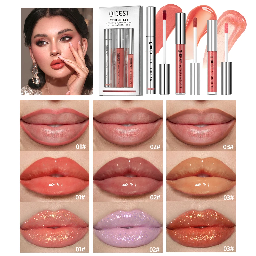 

QIBEST 3pcs Multifunctional Makeup Sets Peel Off Lip Stain Tattoo,Lip Glaze,Shimmer Lip Oil Tint Long Lasting Lipgloss Cosmetics