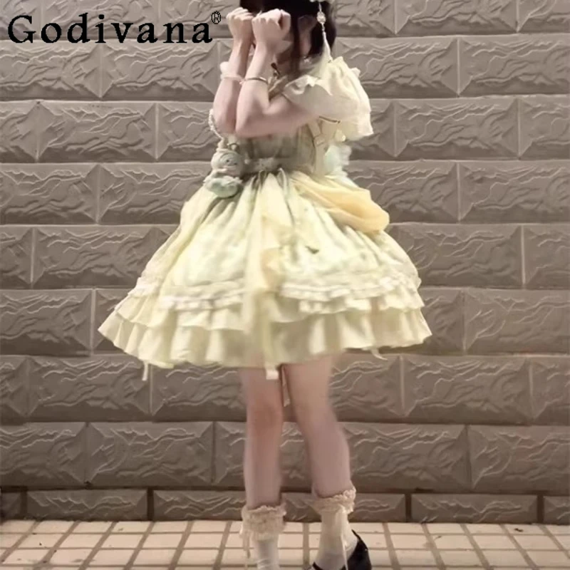 Green Chinese Style Lolita Dress for Women Summer National Style Cute OP Lolita Dress Female Princess Short Sleeve Dress