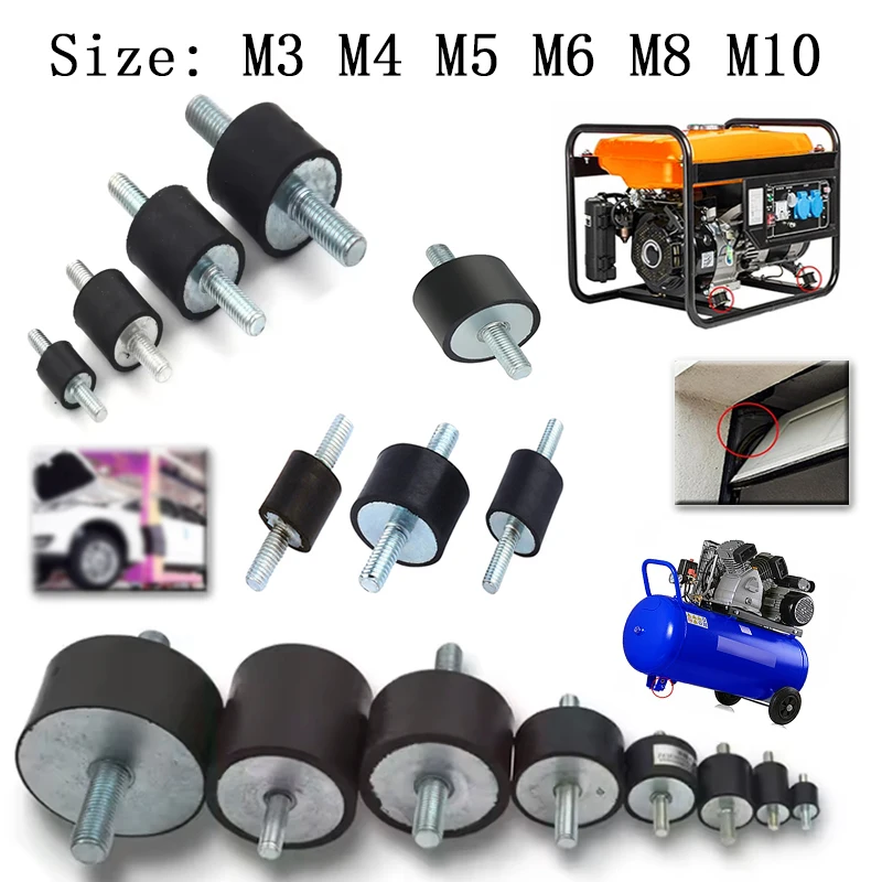 Isolatori vibranti in gomma con filettatura maschio da 4 pezzi, supporti antiammortizzatori M3 M4 M5 M6 M8 M10 per pompa, auto, barca, macchina CNC