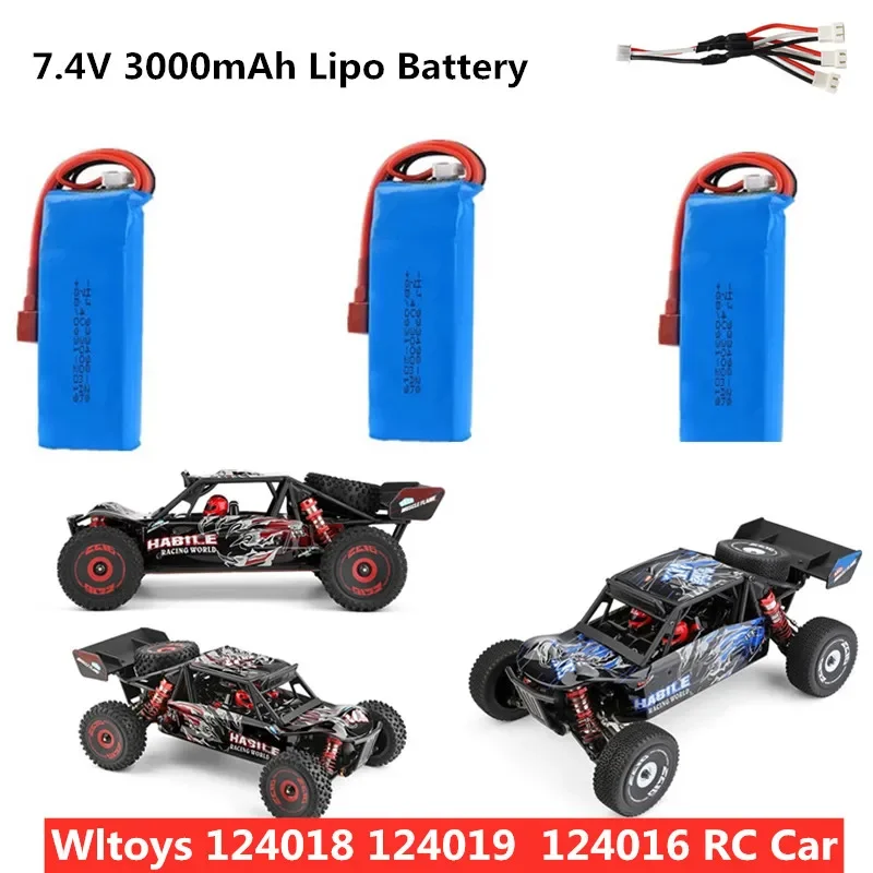 Wltoys 124018 124019 124016 RC Car Battery Spare Parts 7.4V 3000mAh Battery For Wltoys 124018 124019 124016 RC Car Battery