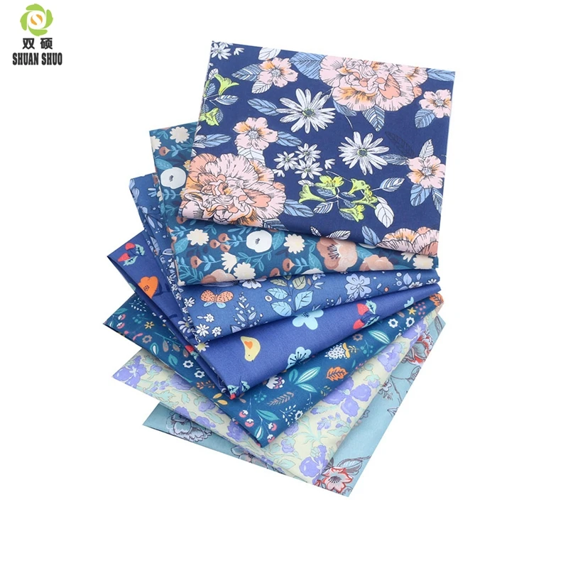 

Shuanshuo 7pcs/lot Bule Flora Tissus Cotton Patchwork Fabric Fat Quarter Bundles Fabric For Sewing Doll Cloths DIY Item 40*50cm