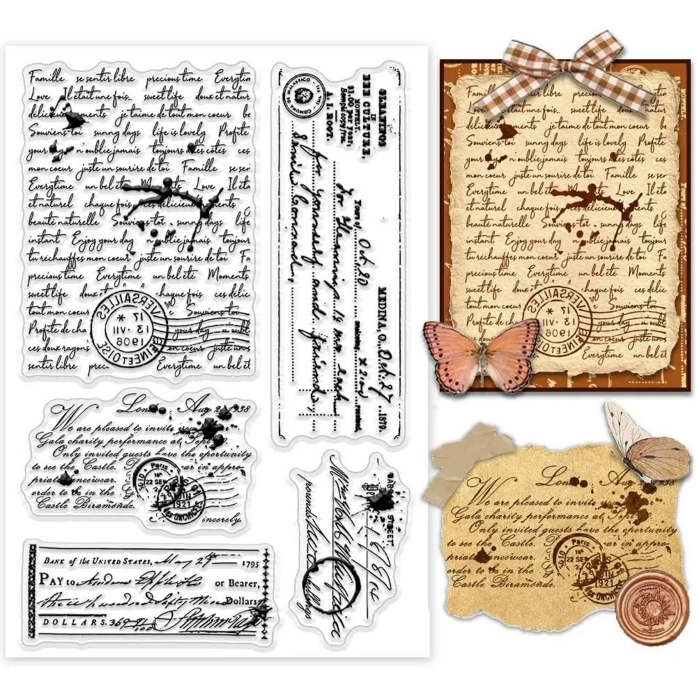 Vintage-Stempel für DIY-Scrapbooking, handgeschriebener Briefkopf, Gummistempel, Text-Hintergrundstempel, transparentes Siegel