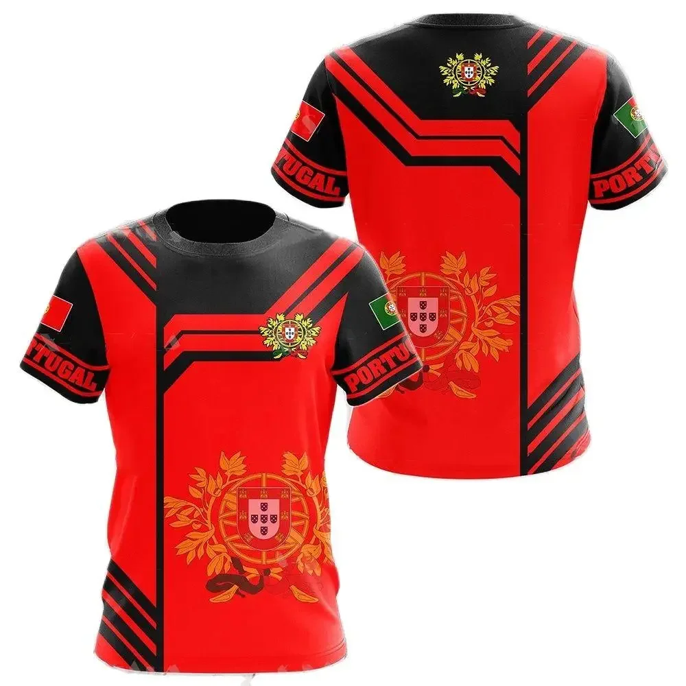Portugal Men's T-Shirt Flag Color National Emblem Printing Unisex Apparel Summer O Neck Short Sleeve Memorial Shirt Men Clothing