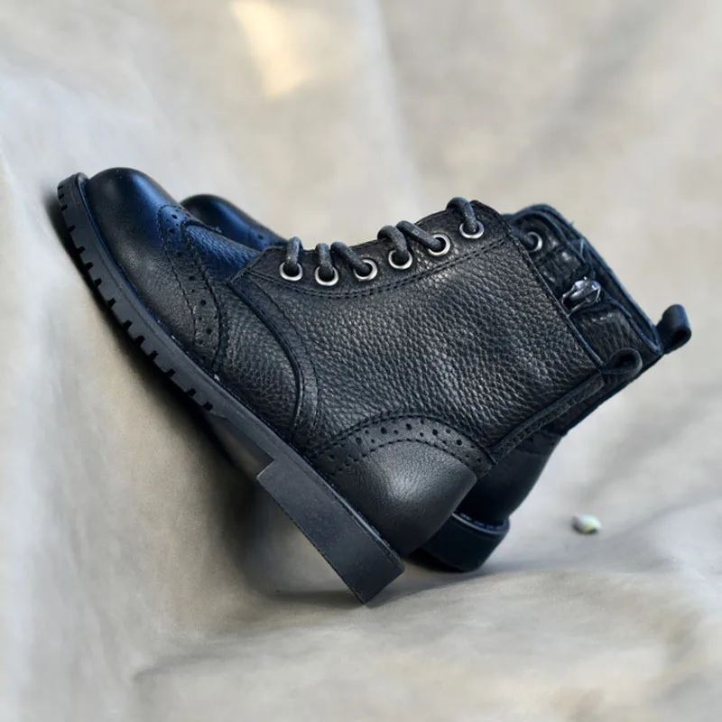 

Сапоги из натуральной кожи для девочек, осенне-зимние детские черные ботильоны из воловьей кожи в британском стиле, детская теплая обувь принцессы SH1629