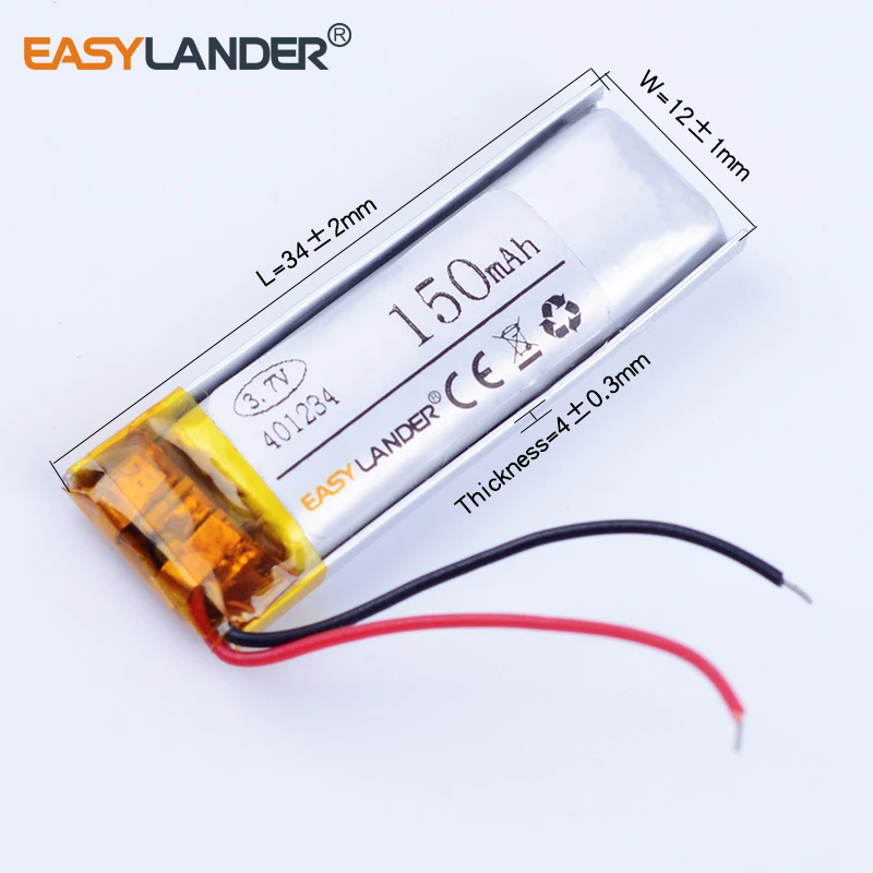 401234   3.7 فولت 150 مللي أمبير بطارية ليثيوم أيون ليثيوم بوليمر قابلة للشحن ل mp3 mp4 الصوت سماعة رأس بخاصية البلوتوث DVR مكبر صوت صغير اللعب