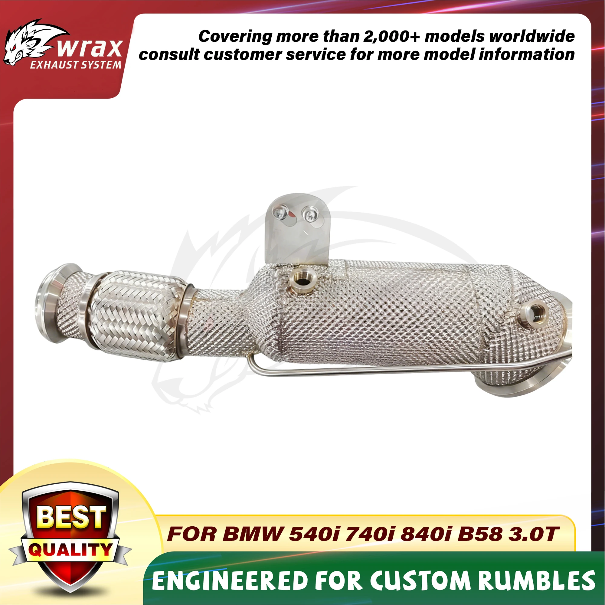 

WRAX High Flow Downpipe for BMW 540i 740i 840i B58 3.0T SS304 Exhaust Pipe with Heat Shield Exact Fit