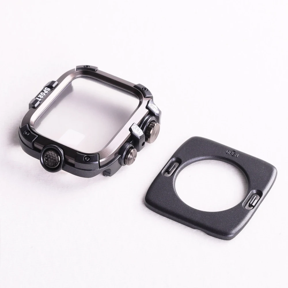 حافظة من سبائك الألومنيوم لسلسلة ساعات أبل 9 8 7 45 مللي متر فيلم شاشة ممتص للصدمات معدني + إطار لساعة iWatch 654SE 44 مللي متر غطاء حماية كامل