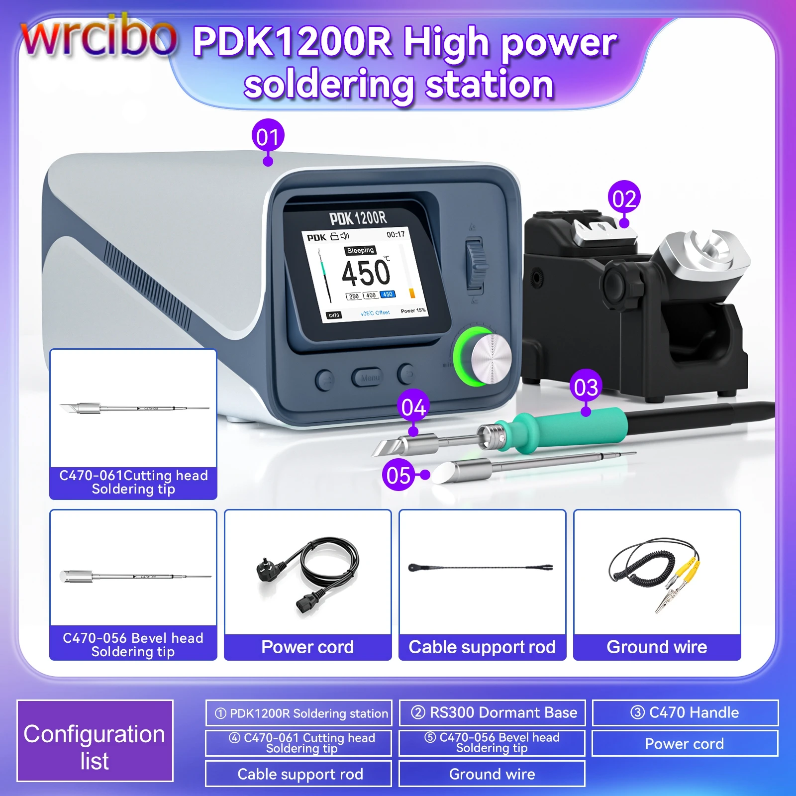 i2C PDK1200R Intelligent Temperature Control Large Solder Joints Soldering Station With C470 Handle /C470-061/056 Soldering Tips