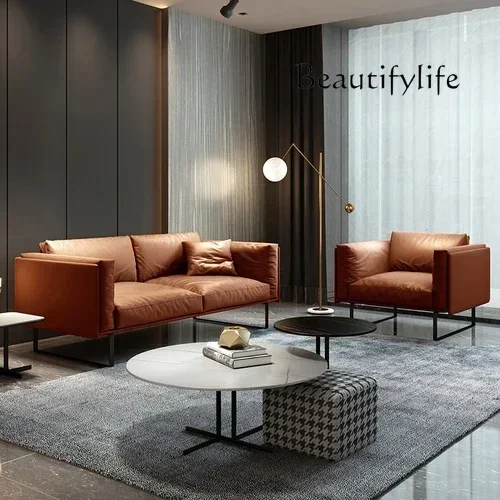 AA Small Apartment Leather Sofa Latex Multi-Person Italian Minimalist Sofa Beautiful furniture 