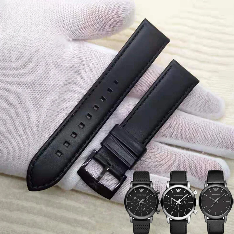 For Men's Black  Genuine Leather Watchbands for Armani AR1732 1730 1731 1733 1737 Cowhide Watch Strap  20mm 22mm