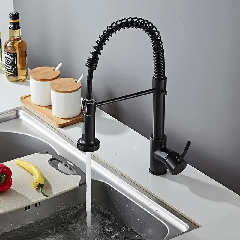 Kitchen Faucets Brush Brass Faucets for Kitchen Sink Single Lever Pull Out Spring Spout Mixers Tap Hot Cold Water Crane