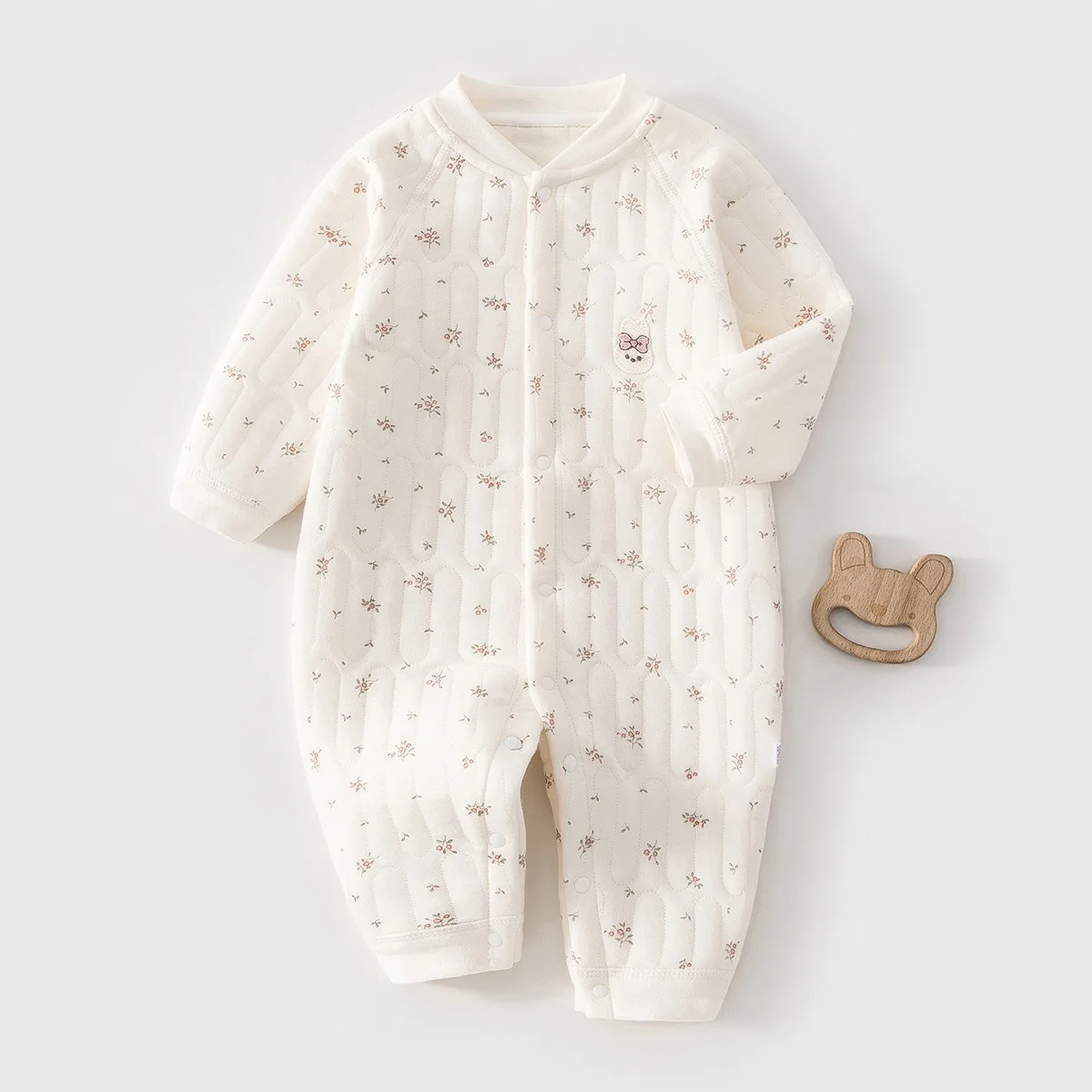 

Ircomll Autumn Winter Quilted Cotton Warm Jumpsuit 0-18 Months Newborn Jumpsuit Solid Color O-Neck Baby Cotton Baby Outfit