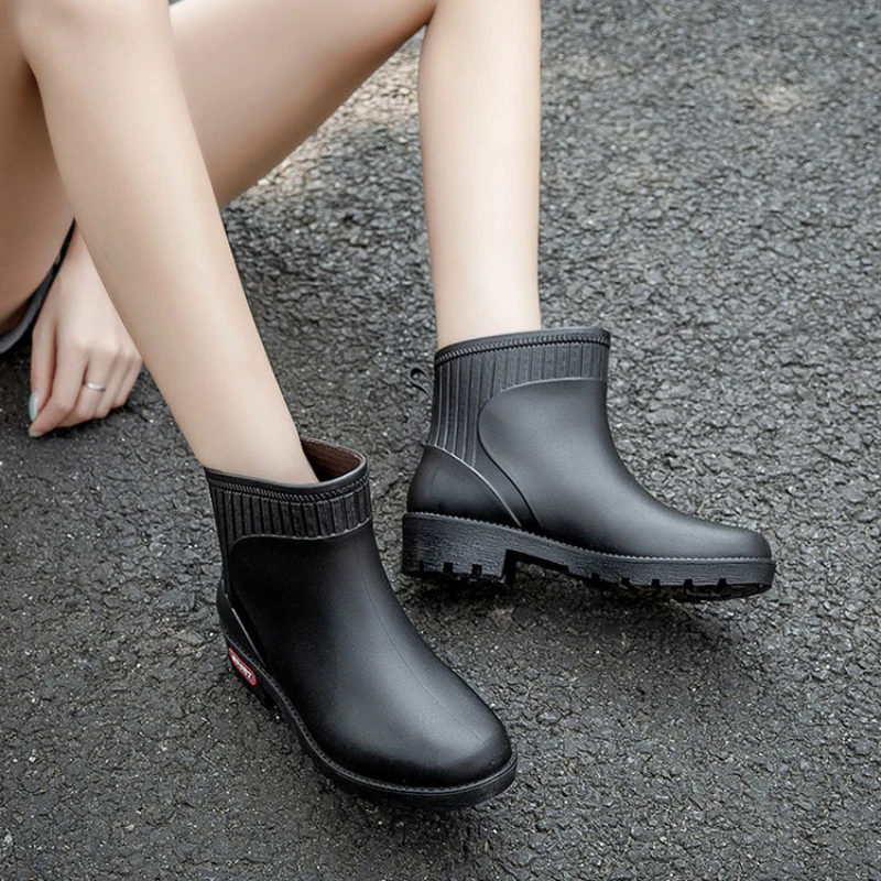 Rain Boots Women Waterproof Work Chunky Rubber Shoes Ladies Ankle Galoshes Garden Water Boots Non Slip Kitchen Shoes Footwear