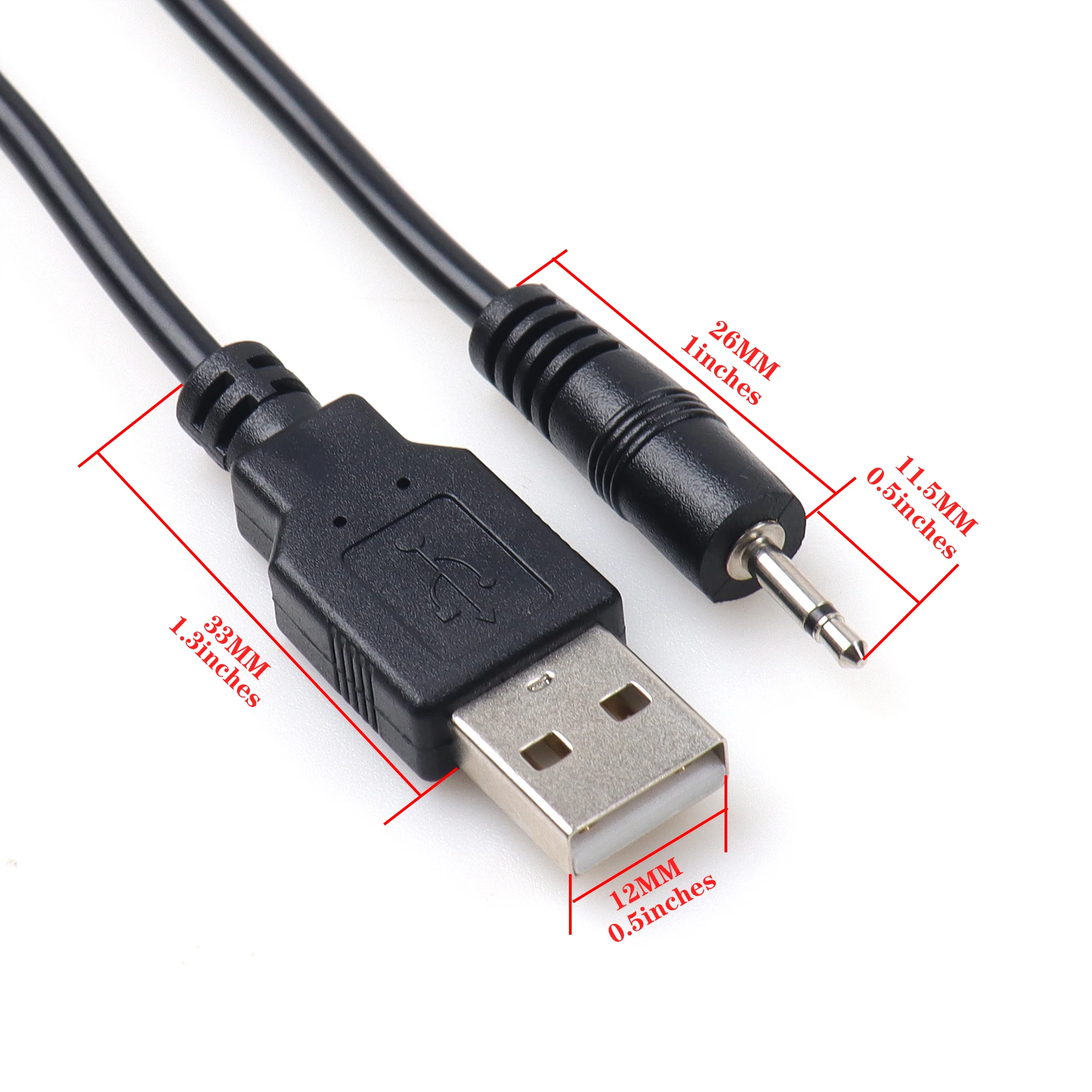 Black USB To 2.5mm Mono Male/DC35135 Male/DC5521 Male Cable for Small Consumer Facial Cleansing Devices Control mini Fill-in Lig