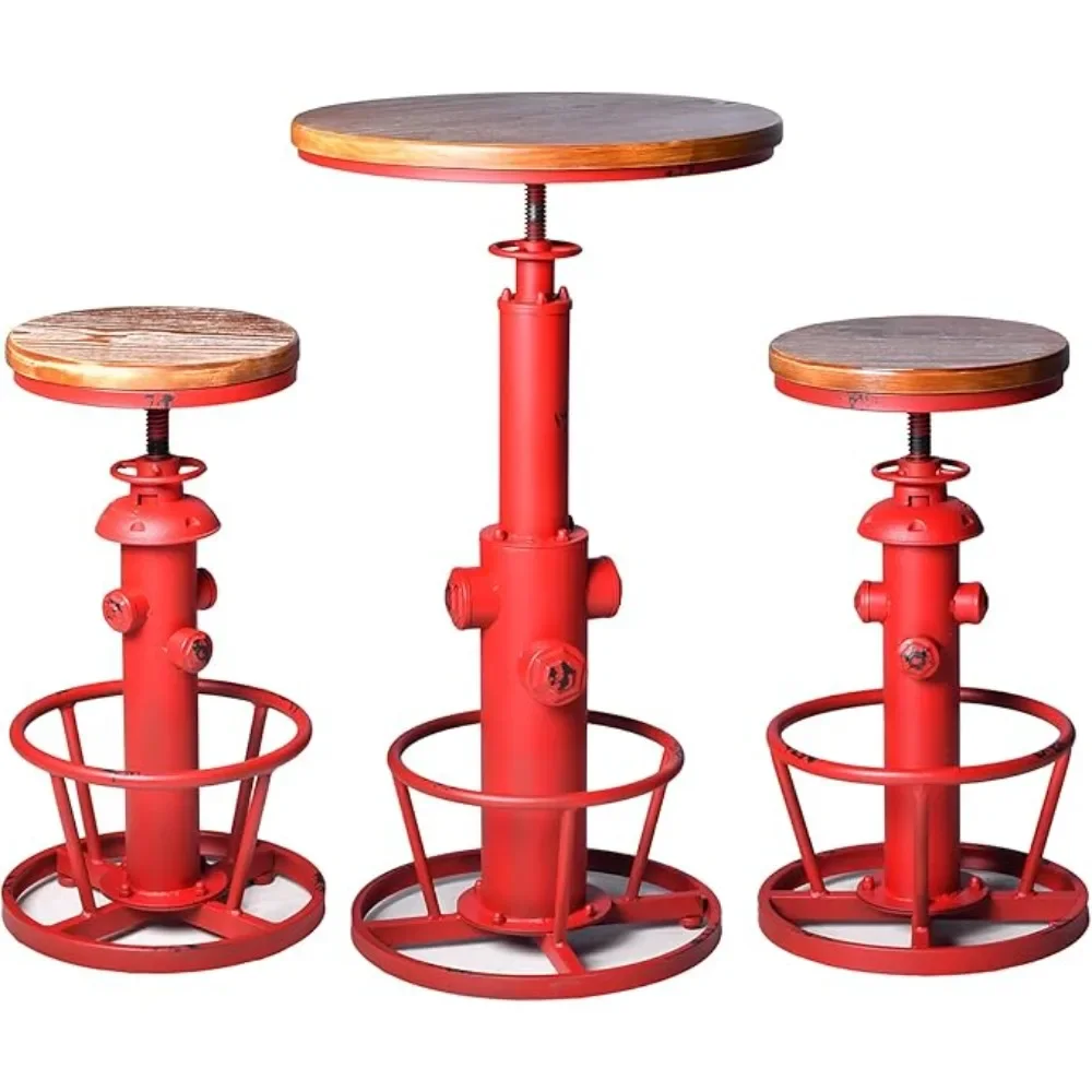 3 Piece Pub bar Set Retro Round bar Table and Stools for 2 Height Adjustable Pub Table and stools Match bar Height and Counter