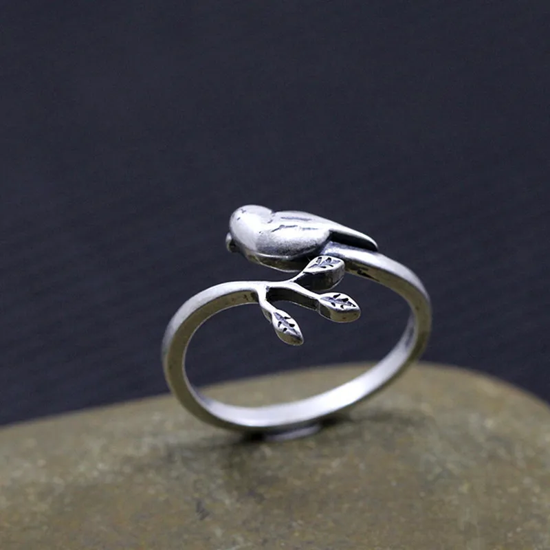 Buyee 925 Sterling Silver Small Ring Finger Cute Bird Animal Open Ring for Woman Fashion Retro Ethnic Fine Jewelry Circle