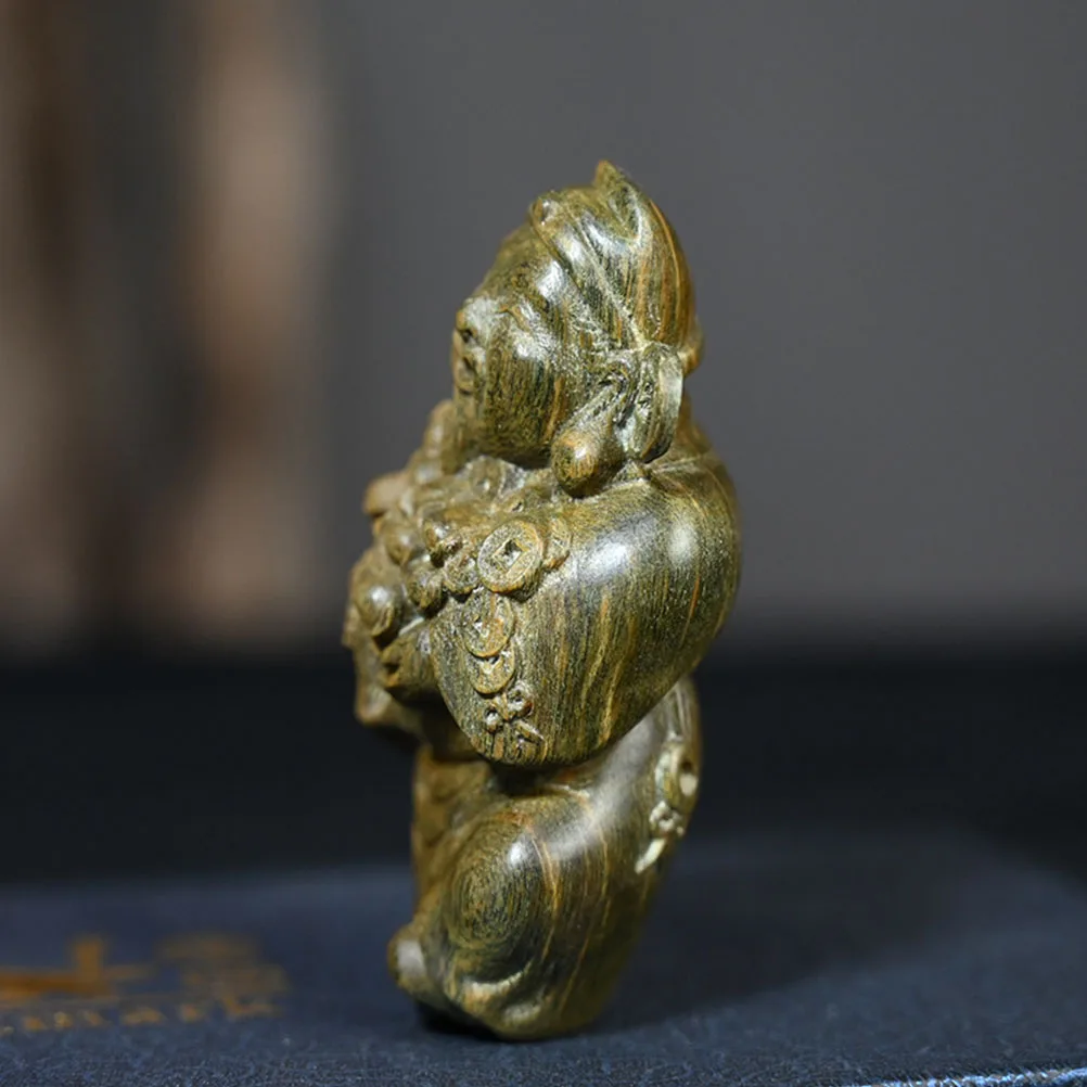 

God of Wealth Carving Premium Wood Feng Shui Decor Creative Desktop nament Exquisite Wooden Home Office Accessory