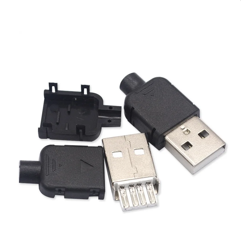 10 Sets USB 2.0 connector 4-pin assembly adapter plug A-type male socket welding type black plastic shell for data connection
