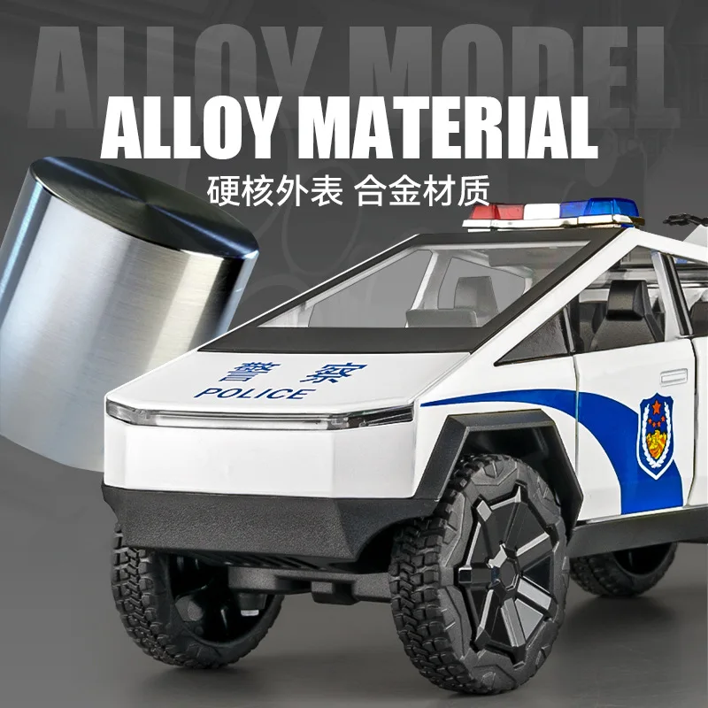 Modèle de voiture de police en alliage métallique moulé sous pression, 1:24 placements, camionnette, haute simulation, son, lumière, nervure arrière, collection de jouets pour enfants, cadeaux