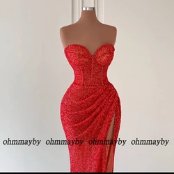 Sweetheart Red Asymmetrical Sleeveless Prom Gowns 2024 Floor Length New Pleat Evening Dresses Summer Vestidos De Fiesta Zipper