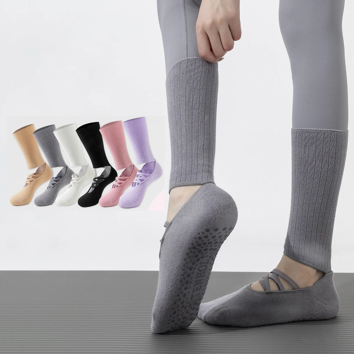 

Носки для йоги, женские хлопковые силиконовые нескользящие махровые носки для пилатеса с ремешками