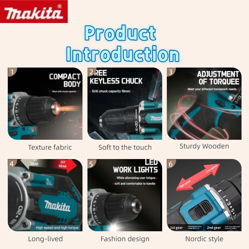 마키타 DDF487 오리지널 무선 드라이버 드릴 10mm 브러시리스 전동 고토크 임팩트 스크류드라이버 전동 공구