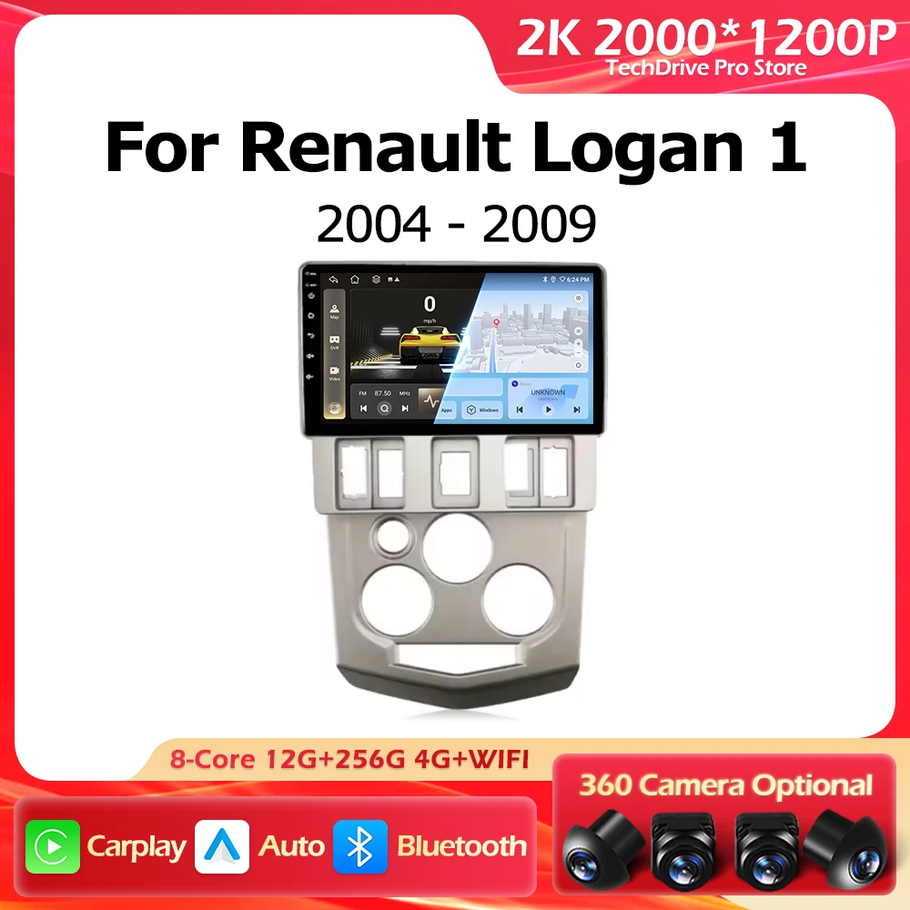 

Android 16 навигация GPS для Renault Logan 1 2004-2009 автомобильный радиоприемник мультимедийный видеоплеер авто беспроводной CarPlay сенсорный экран BT