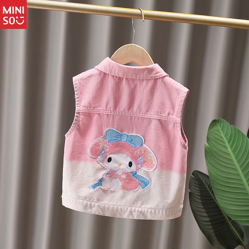 

Miniso 2025 New My Melody Girls Denim Vest Gradient Pink Baby Toddler Sleeveless Jacket Cute Fashion Outfit Children's Clothing