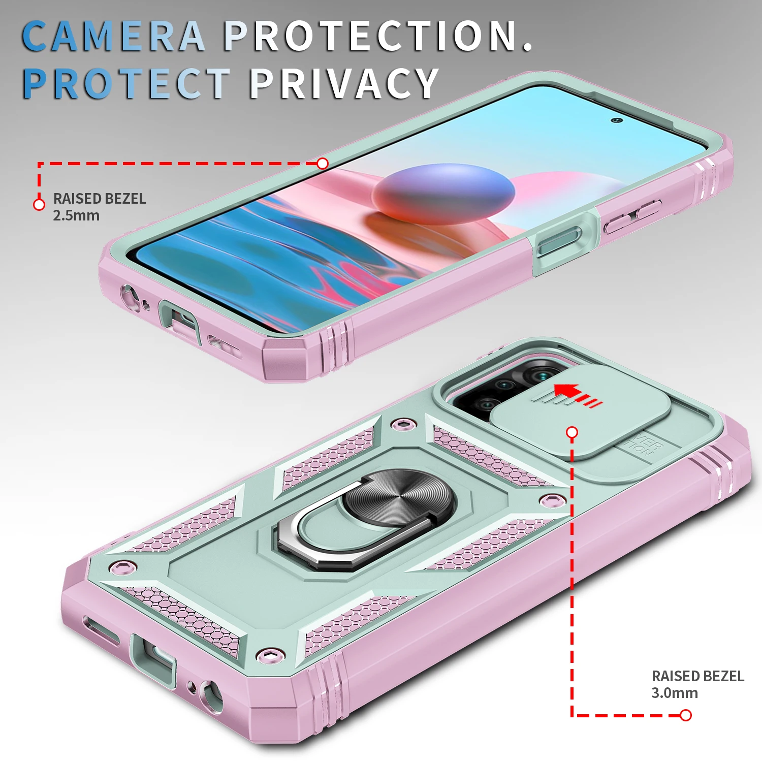 Slide Camera Lens Case For Xiaomi Redmi NOTE 10pro NOTE10 4G Redmi 9c 10 4G 360 Degree Rotate Kickstand Sturdy Shockproof Cover