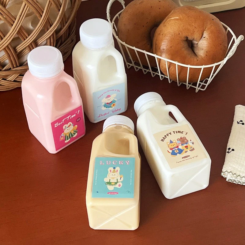 1PC Transparent Kids Water Bottle Plastic Juice Bottle PET Milk Beverage Bottle With Lid Camping Hiking Drinkware