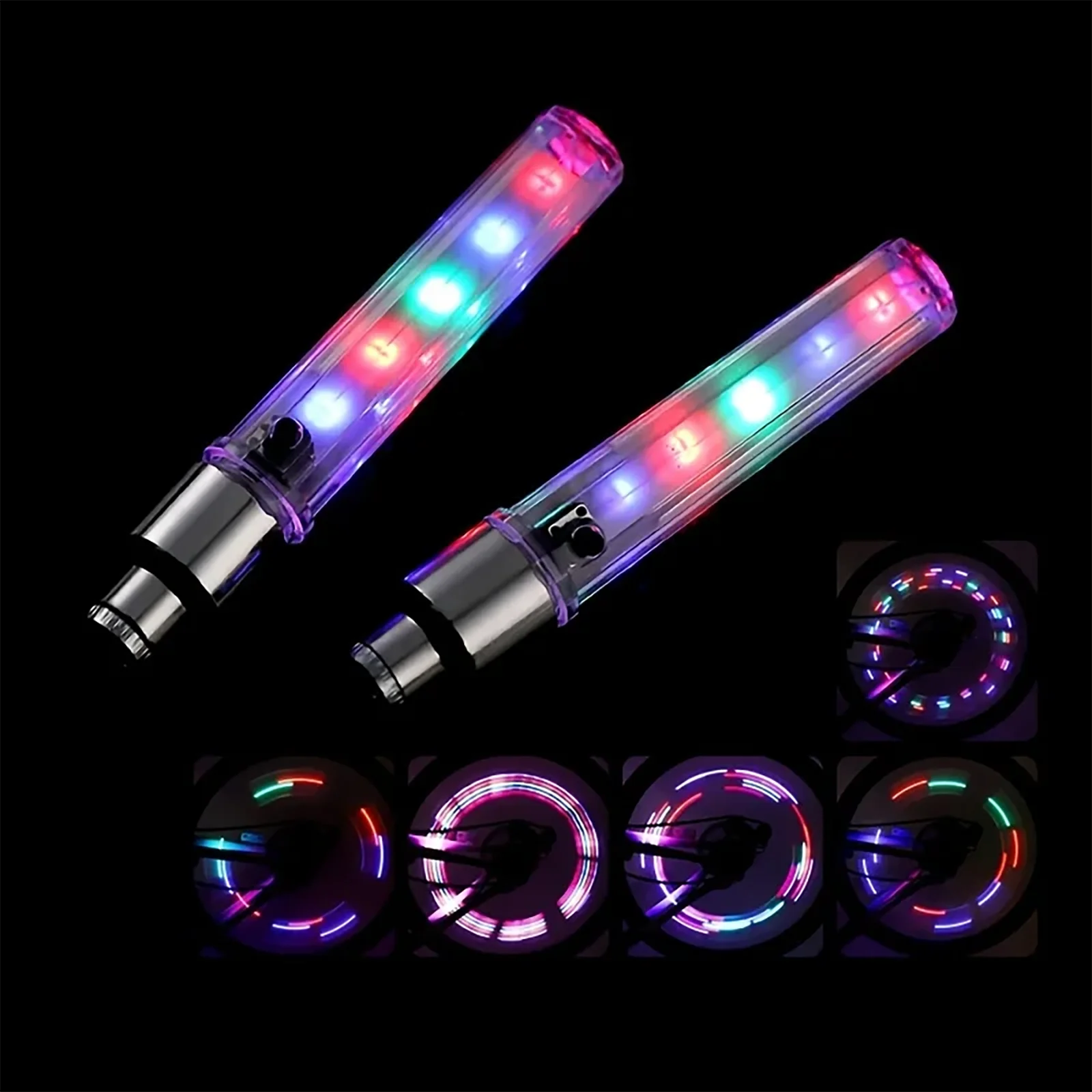 Tire Valve Light Cap LED Bike Wheel Luminous Fluorescent Decor swivel Neon Lamp  Valve cap Cycle Accessories Bicycle Lights 2pcs