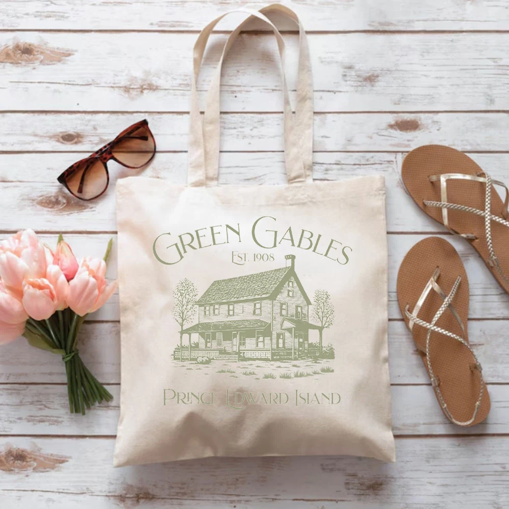 Reading Shoulder Bag Anne of Green Gables Print Designs Women Handbags Large Capacity Canvas Tote Bag Reusable Handbag Practical